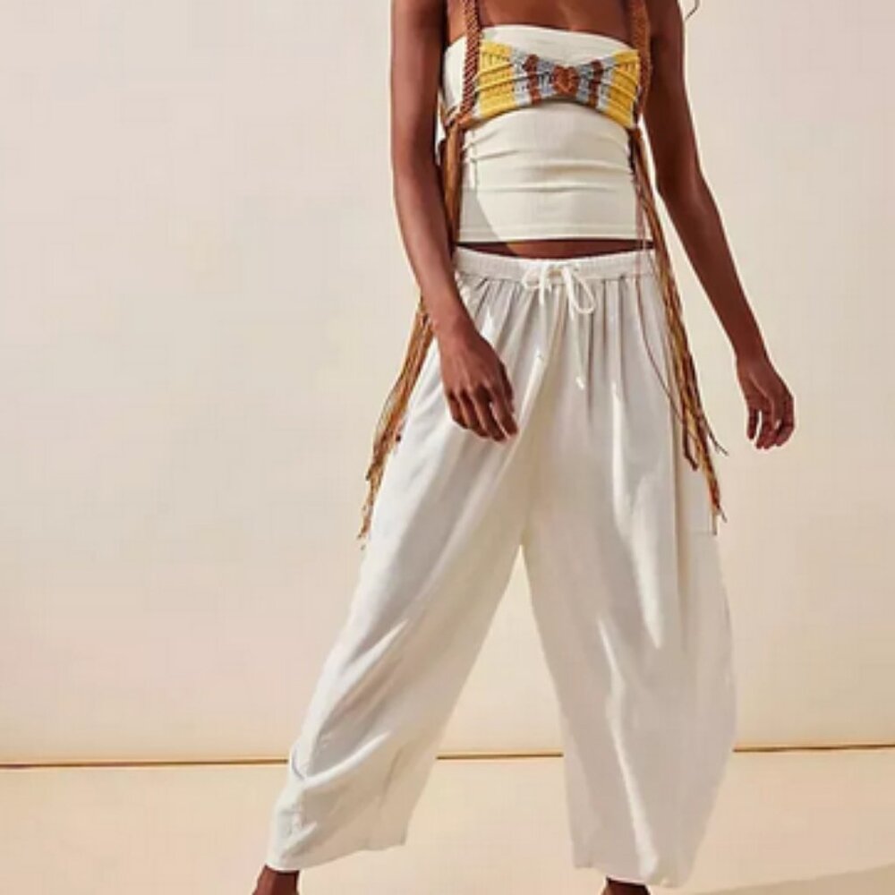 Free People Quinn Pants Ivory Drawstring Pockets Pull On New